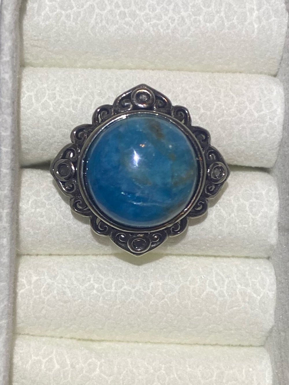 Blue Apatite Silver-Tone Adjustable Cocktail Ring